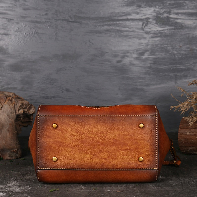 Exklusive Boho Vintage Umhängetasche aus Leder | Cognac, Rot, Schwarz Ansicht 6 – Produkt – ESTID