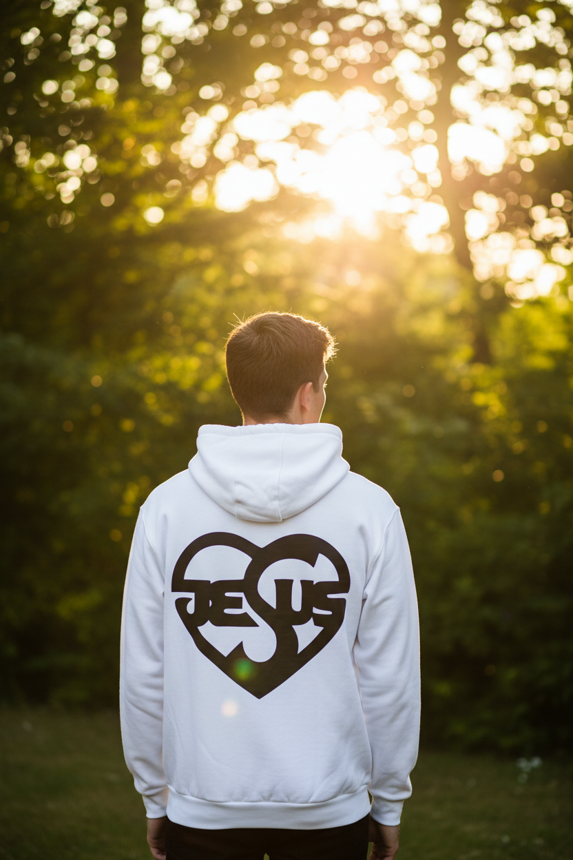 Herren Oversize Zipper Hoodie Jesus Herz Detailansicht – zipper hoodie – ESTID