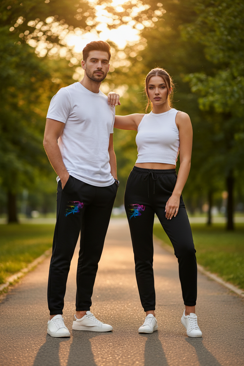 Unisex Jogginghose mit dynamischem Polygon-Runner-Print Detailansicht – hosen – ESTID