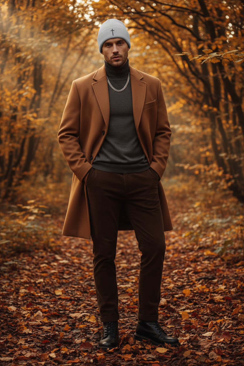Herren Strickmütze mit Kreuz-Motiv | Feinstrick Beanie Detailansicht – Accessories – ESTID