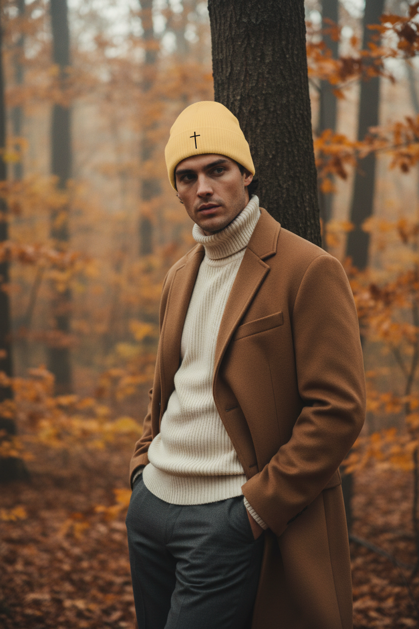 Herren Strickmütze mit Kreuz-Motiv | Feinstrick Beanie – Accessories – ESTID