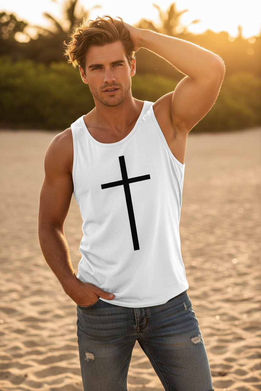 ESTID Herren Tanktop mit Kreuz-Motiv | Sport & Casual Achselshirt Detailansicht – Clothes – ESTID