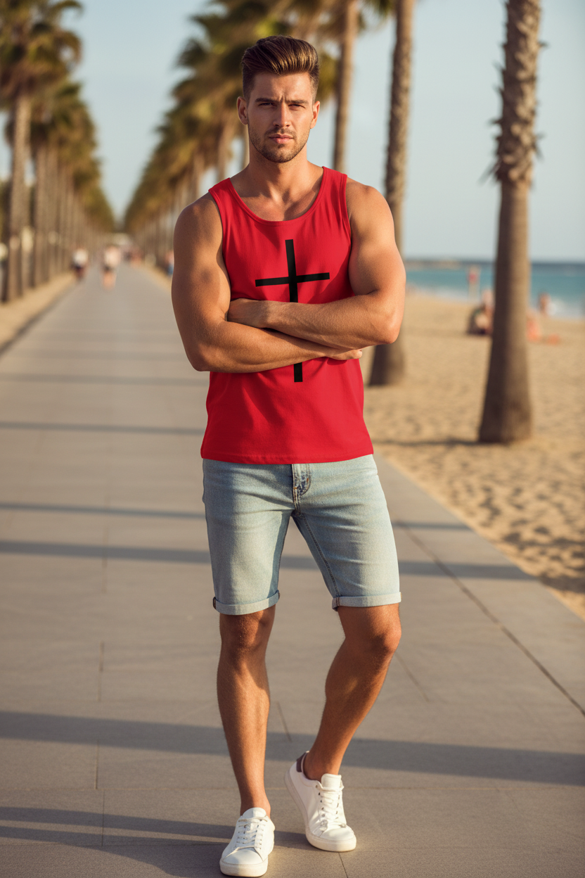 ESTID Herren Tanktop mit Kreuz-Motiv | Sport & Casual Achselshirt Ansicht 3 – Clothes – ESTID