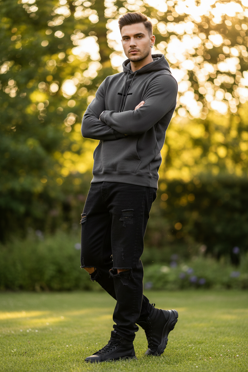Herren Streetwear Hoodie mit Print & Kängurutasche | ESTID Detailansicht – Clothes – ESTID