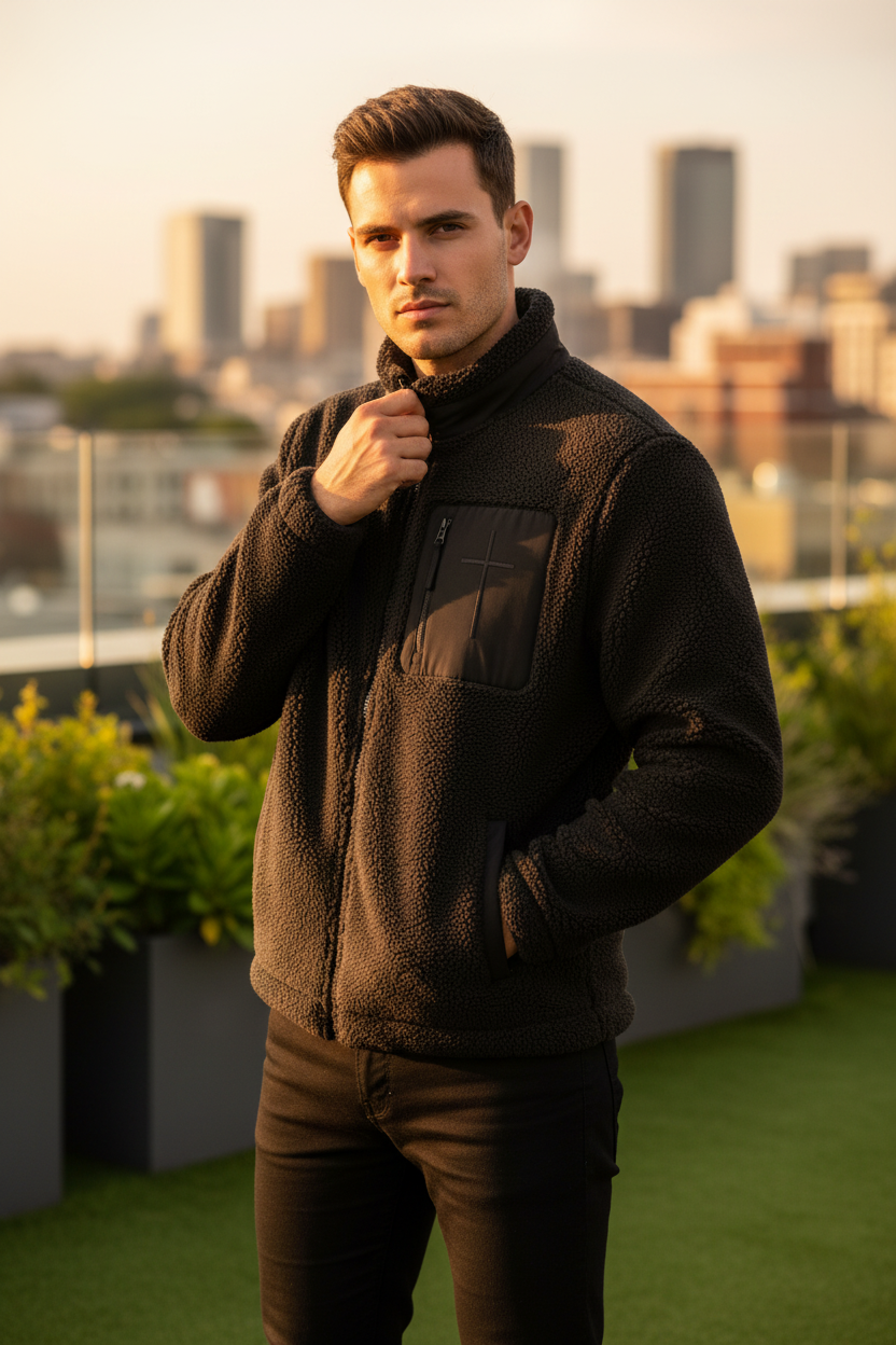 Lässige Unisex Sherpa Jacke Kreuz