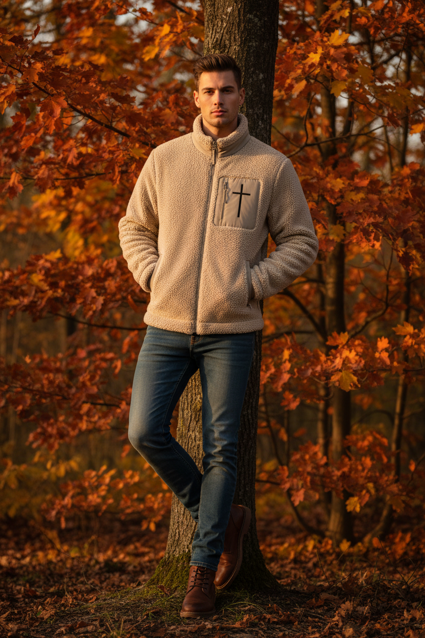 Lässige Unisex Sherpa Jacke Kreuz