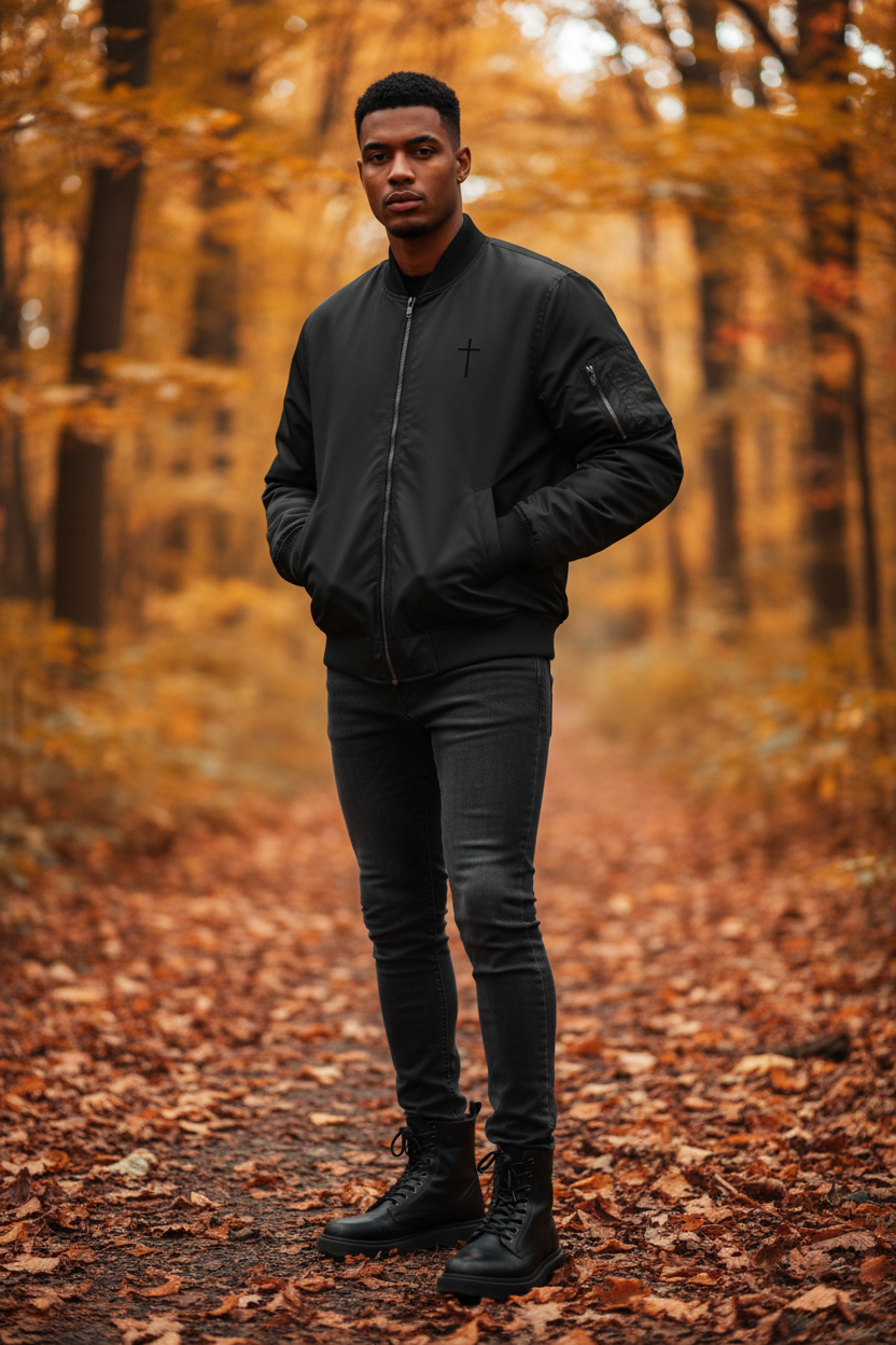 Minimalistische Unisex Bomberjacke mit Kreuz-Motiv