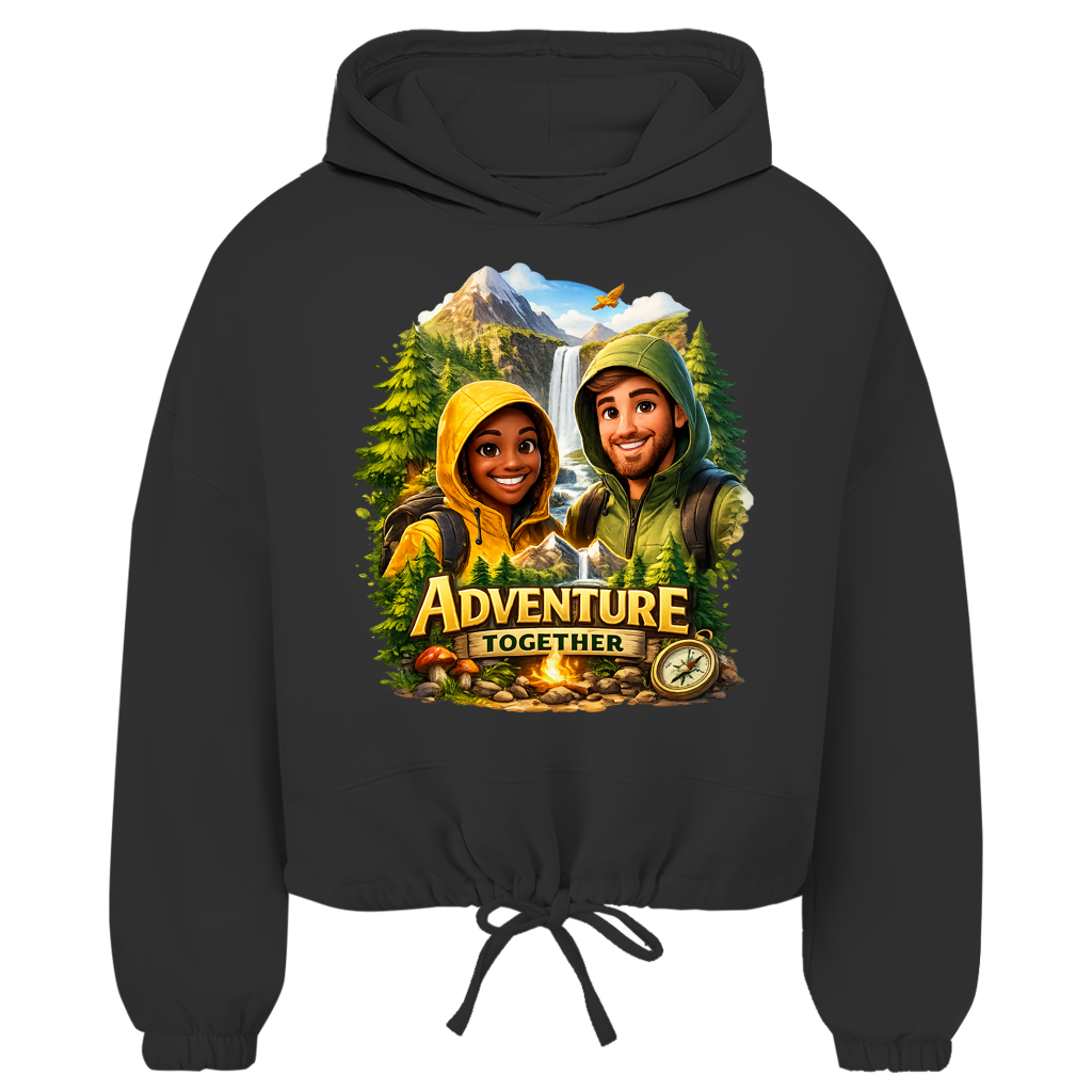 Damen Cropped Hoodie „Adventure Together“ | Sustainable Streetwear Detailansicht – Clothes – ESTID
