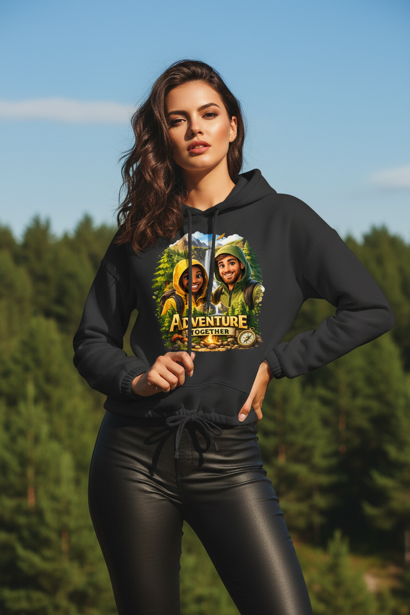 Damen Cropped Hoodie „Adventure Together“ | Sustainable Streetwear – Clothes – ESTID