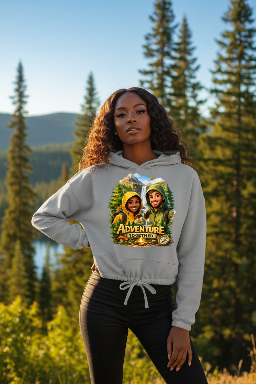 Damen Cropped Hoodie „Adventure Together“ | Sustainable Streetwear Ansicht 5 – Clothes – ESTID
