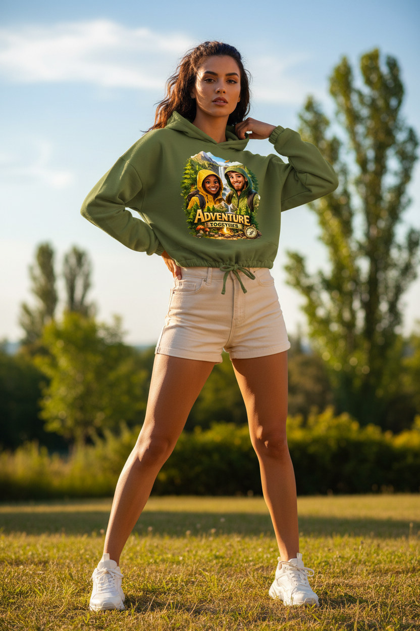 Damen Cropped Hoodie „Adventure Together“ | Sustainable Streetwear Ansicht 6 – Clothes – ESTID
