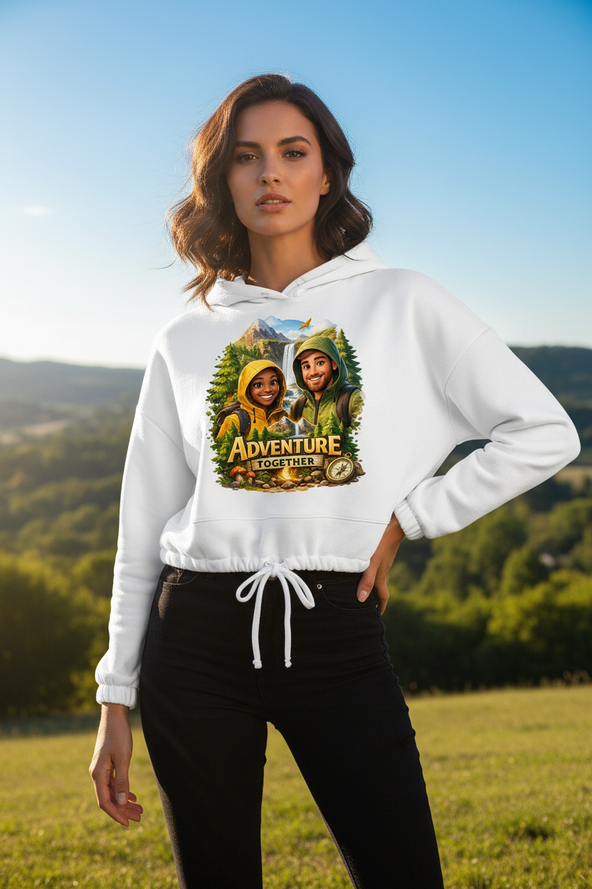 Damen Cropped Hoodie „Adventure Together“ | Sustainable Streetwear Ansicht 7 – Clothes – ESTID