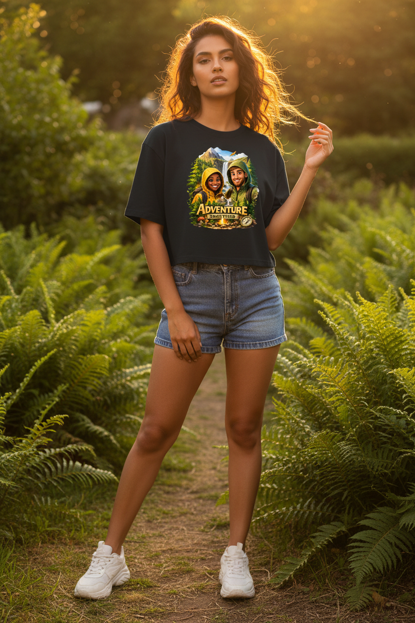 Lässiges Damen Fitness Crop Shirt „Adventure Together“ | ESTID Detailansicht – Clothes – ESTID
