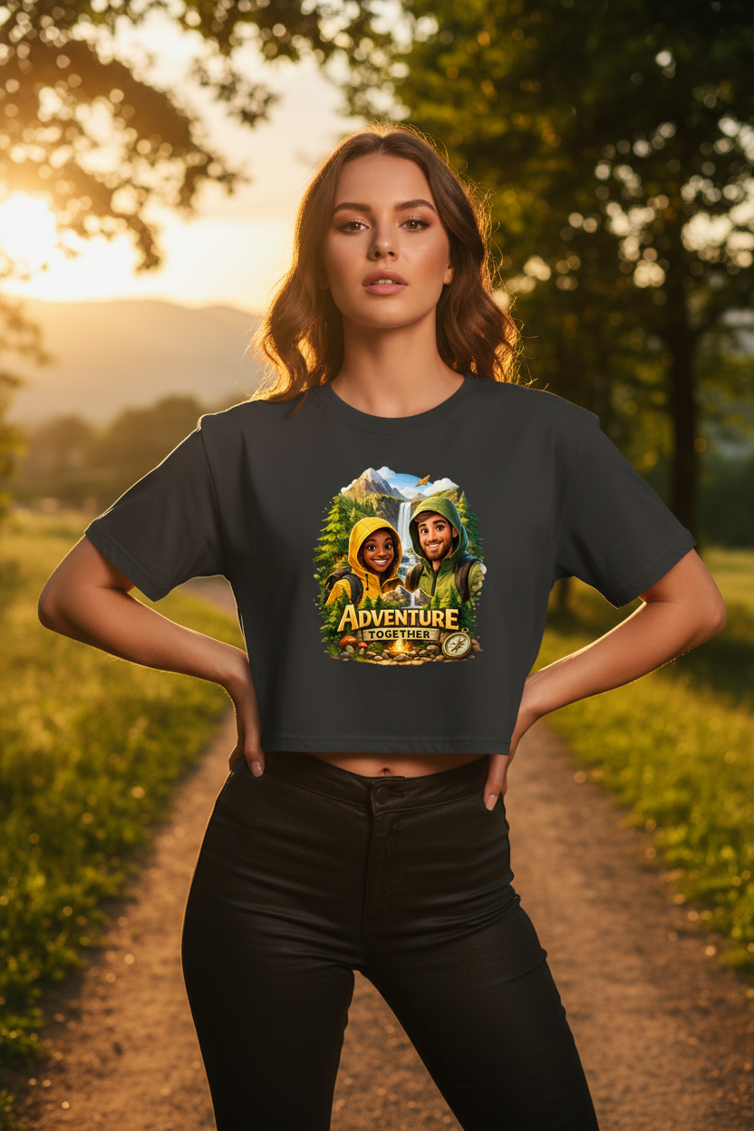 Lässiges Damen Fitness Crop Shirt „Adventure Together“ | ESTID – Clothes – ESTID