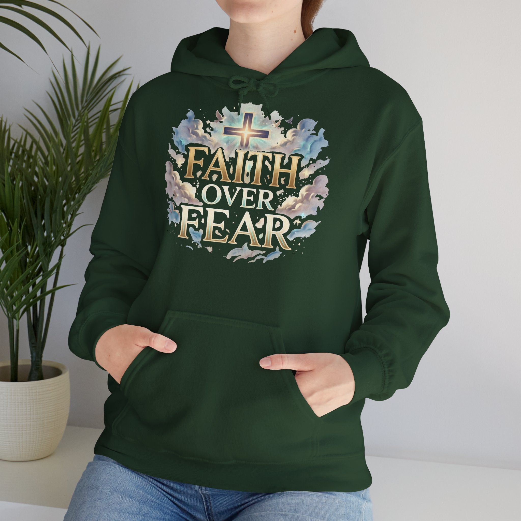 Faith Over Fear Hoodie – Jesus Kreuz Kapuzenpullover | Christliches Sweatshirt