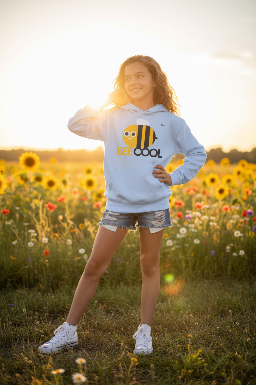 Bee Cool Kinder Hoodie – Gelber Bienen-Print mit „BEE COOL“