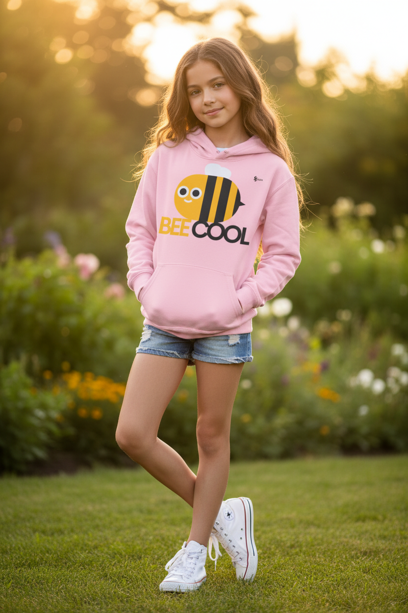 Bee Cool Kinder Hoodie – Gelber Bienen-Print mit „BEE COOL“