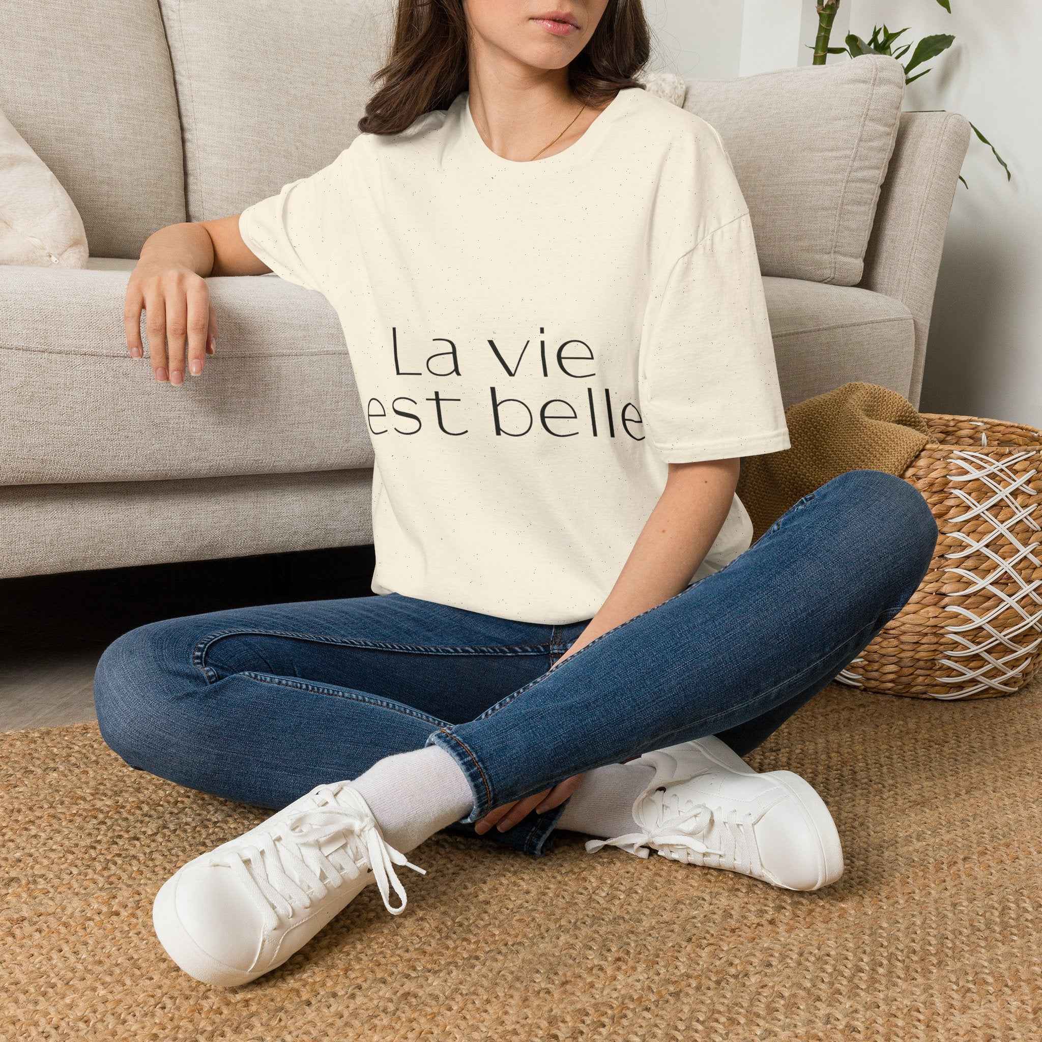 ESTID Damen T-Shirt | „La vie est belle“ Typo-Print | Ringgesponnen Ansicht 4 – T-Shirt – ESTID