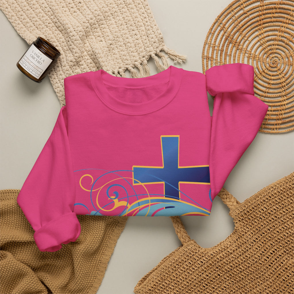 ESTID Unisex Crewneck Pullover | Blaues Kreuz & Wellen-Ornament Ansicht 38 – Sweatshirt – ESTID