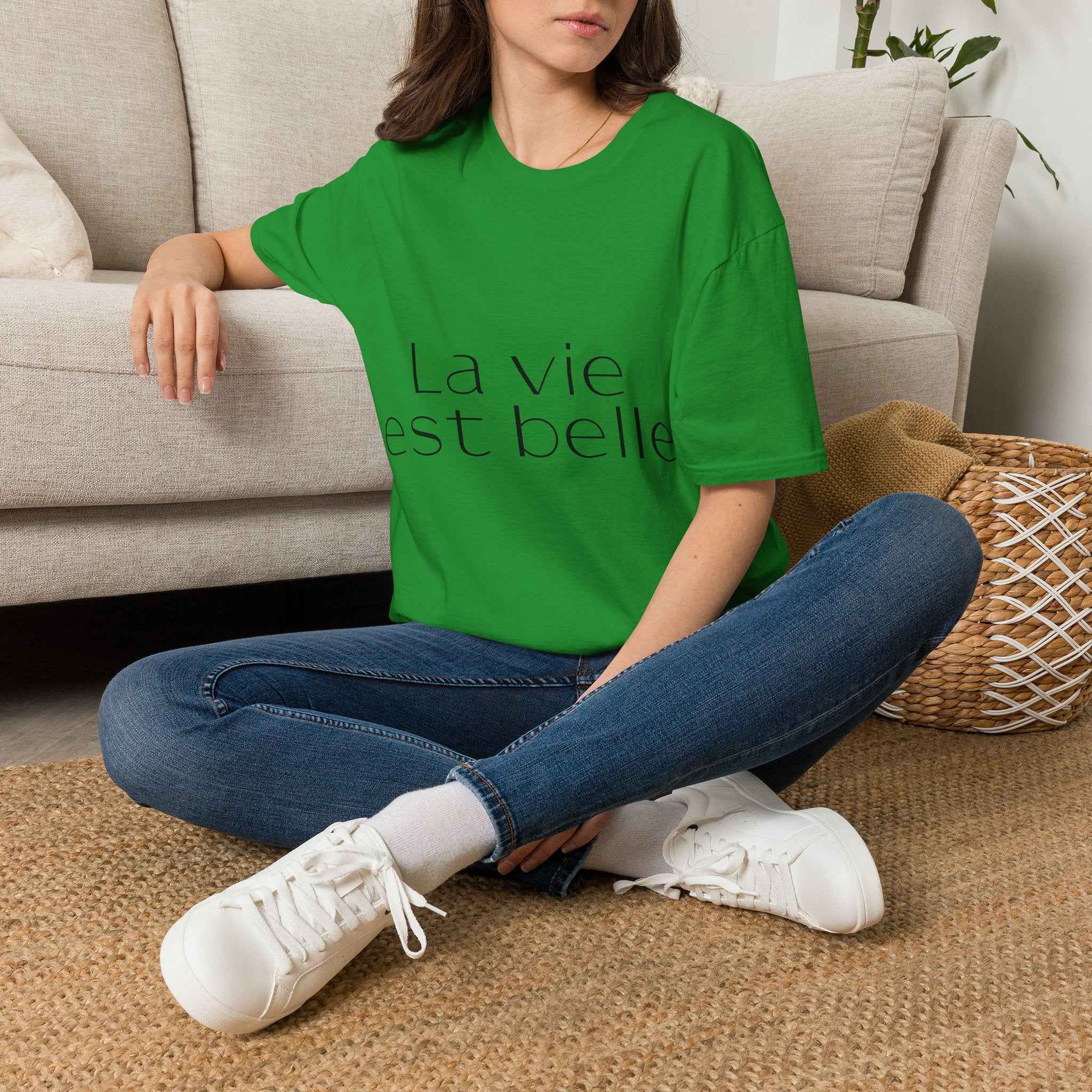 ESTID Damen T-Shirt | „La vie est belle“ Typo-Print | Ringgesponnen Ansicht 3 – T-Shirt – ESTID