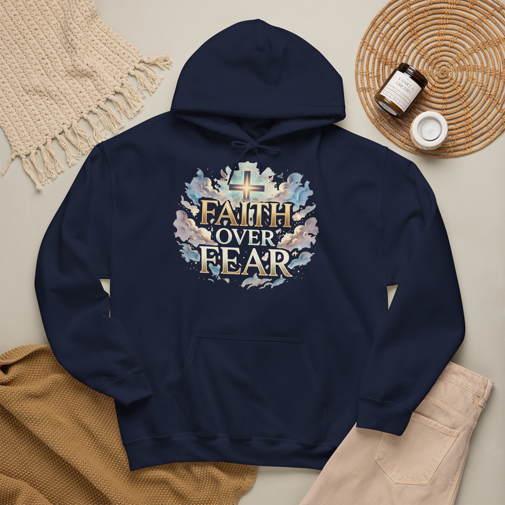 Faith Over Fear Hoodie – Jesus Kreuz Kapuzenpullover | Christliches Sweatshirt