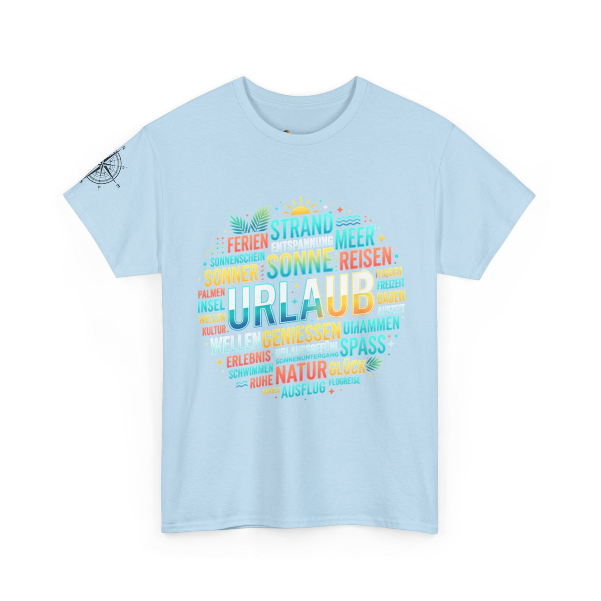 Strandurlaub T-Shirt – Retro Sonnenuntergang mit Palmen & ‚Urlaub‘ Wortwolke Ansicht 9 – T-Shirt – ESTID