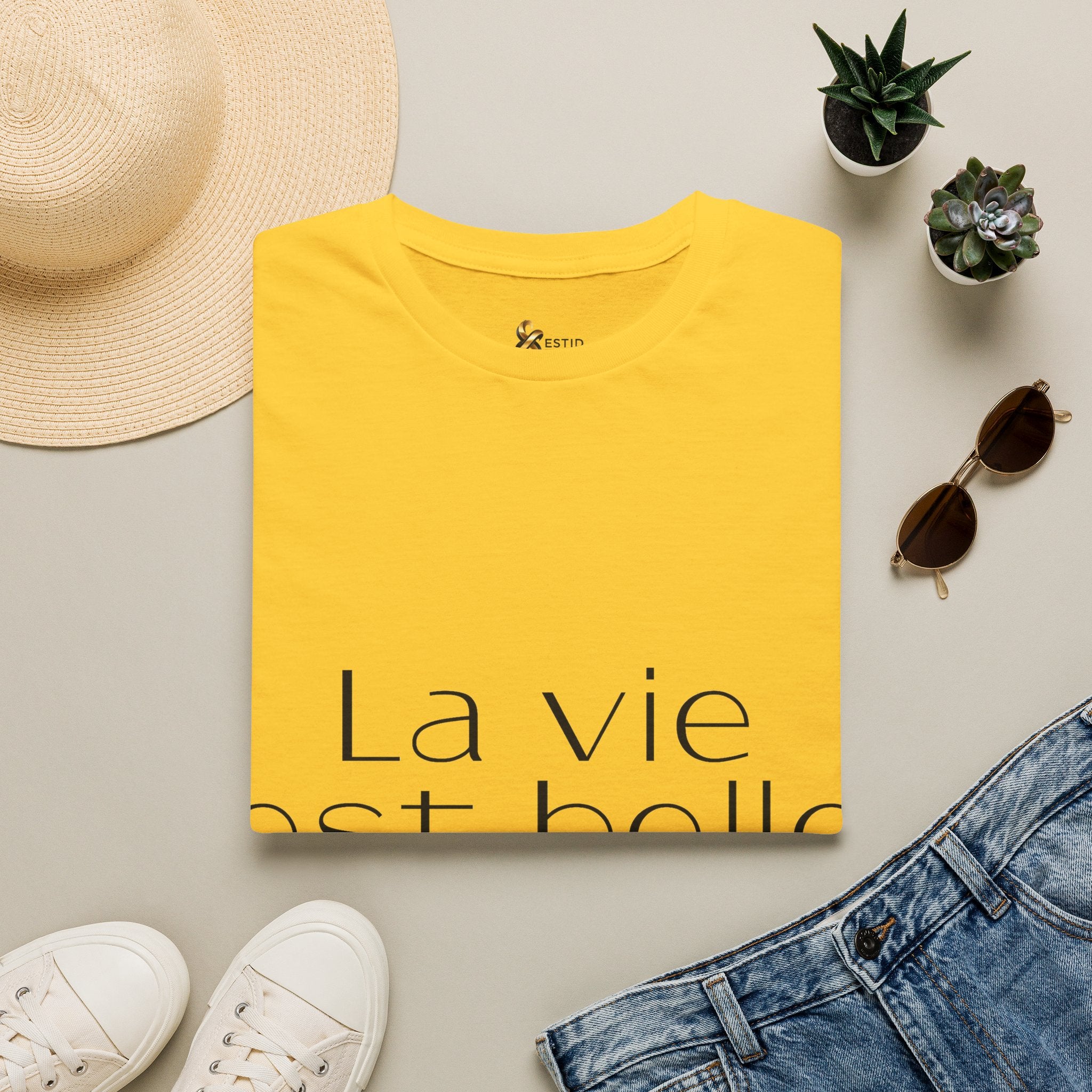ESTID Damen T-Shirt | „La vie est belle“ Typo-Print | Ringgesponnen Ansicht 8 – T-Shirt – ESTID