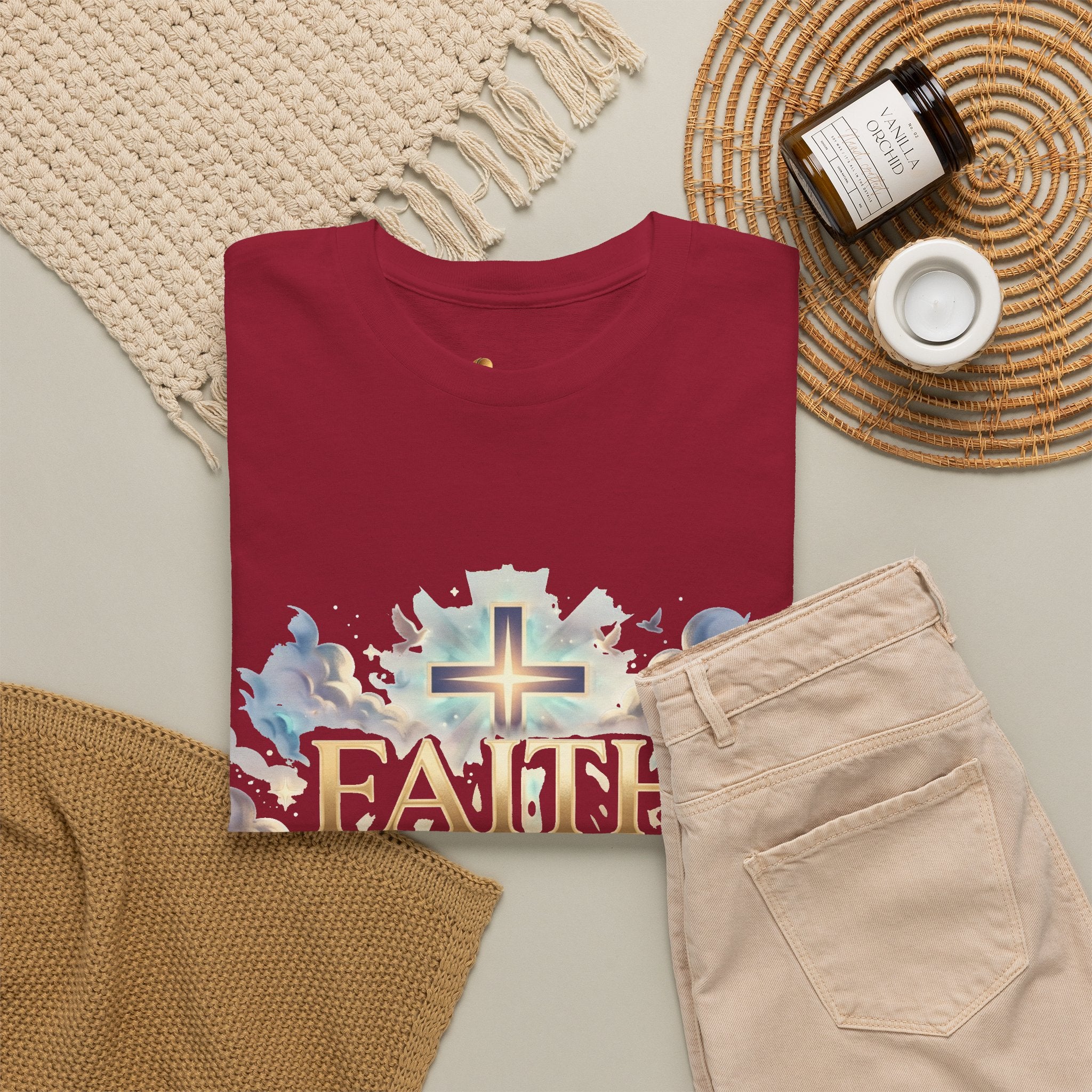 Faith Over Fear T-Shirt – Inspirierendes christliches Shirt mit Kreuz & Wolken