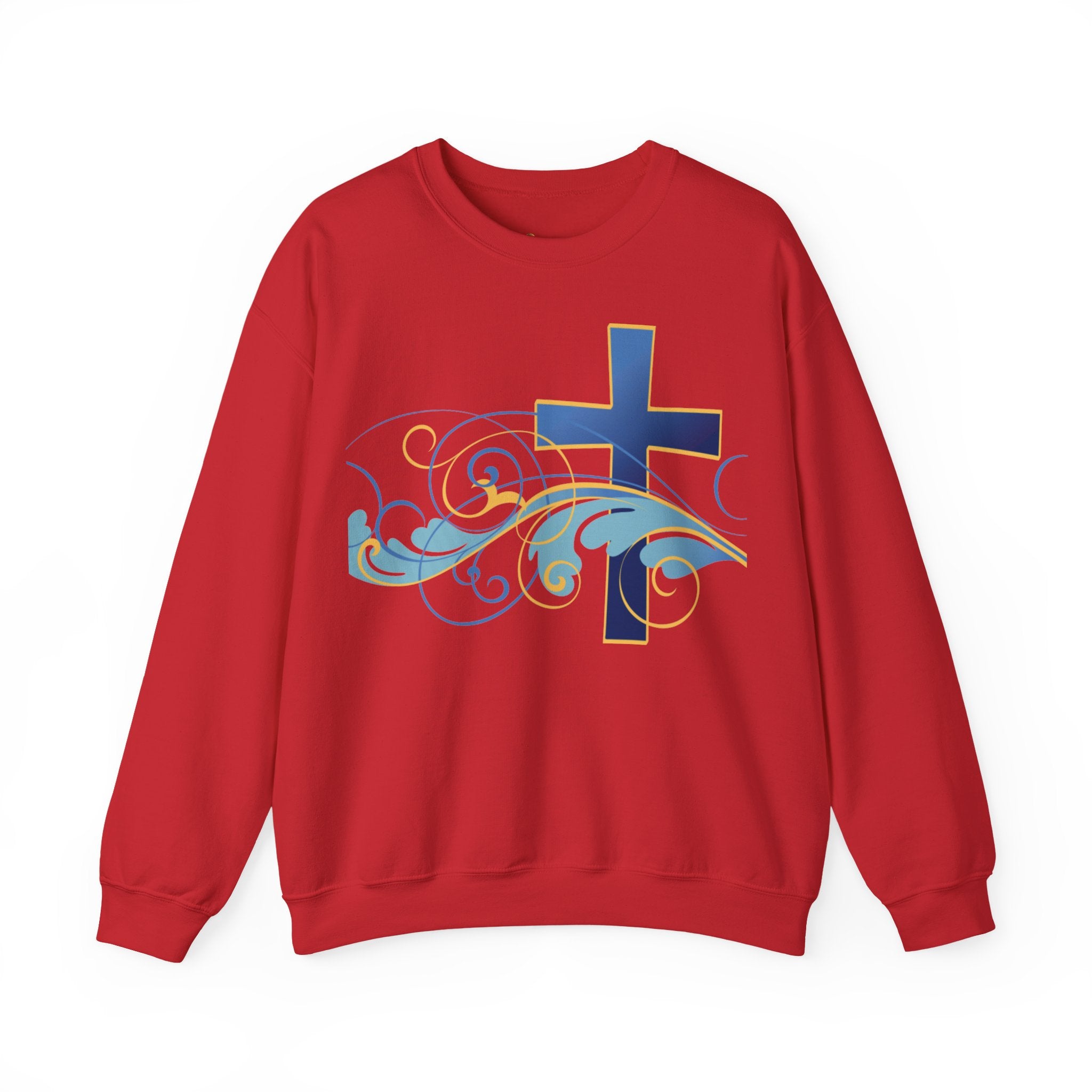 ESTID Unisex Crewneck Pullover | Blaues Kreuz & Wellen-Ornament Ansicht 16 – Sweatshirt – ESTID