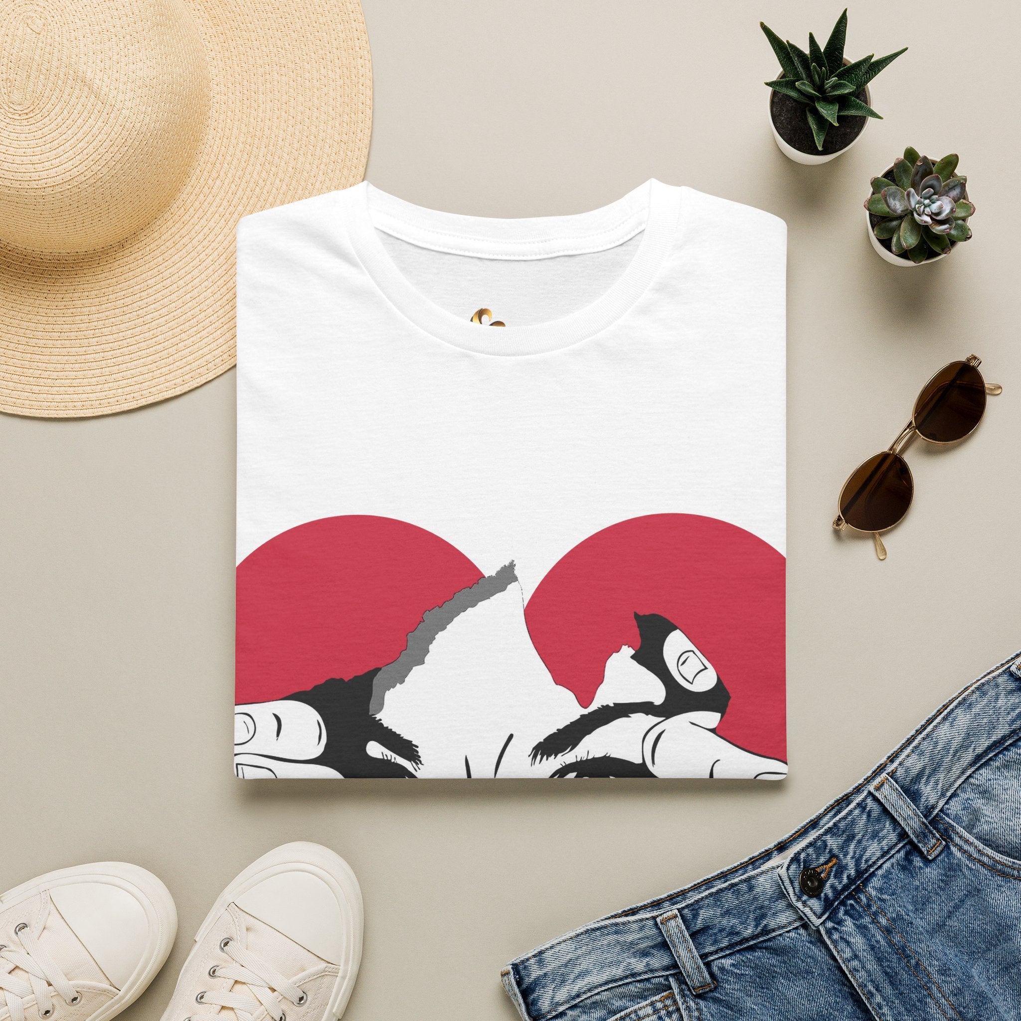 Herz‑Hände T-Shirt – Eye Peek Herz Grafik Tee Detailansicht – T-Shirt – ESTID