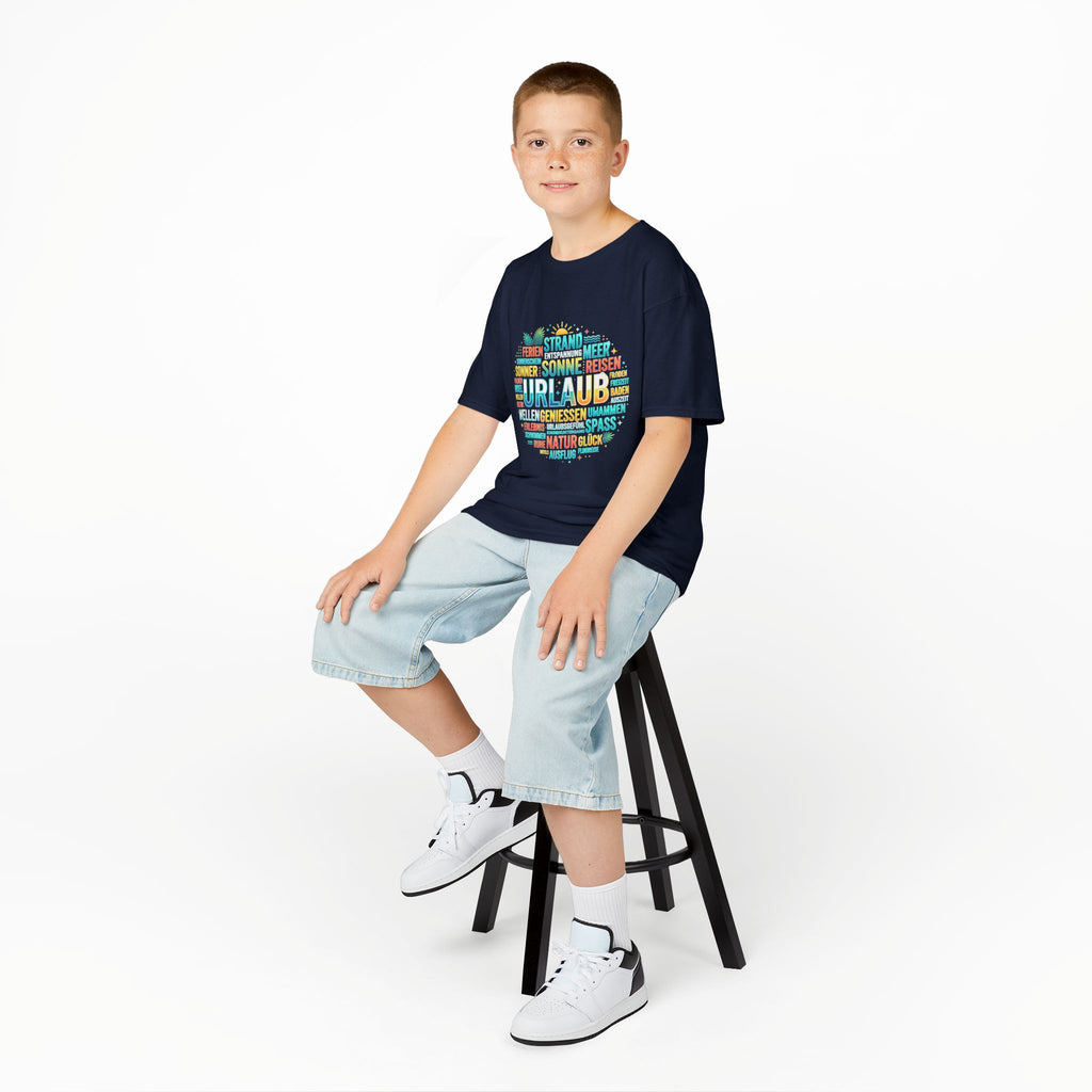 Kinder-T-Shirt "Urlaub" Wortwolke – Buntes Reise-Shirt für Kinder