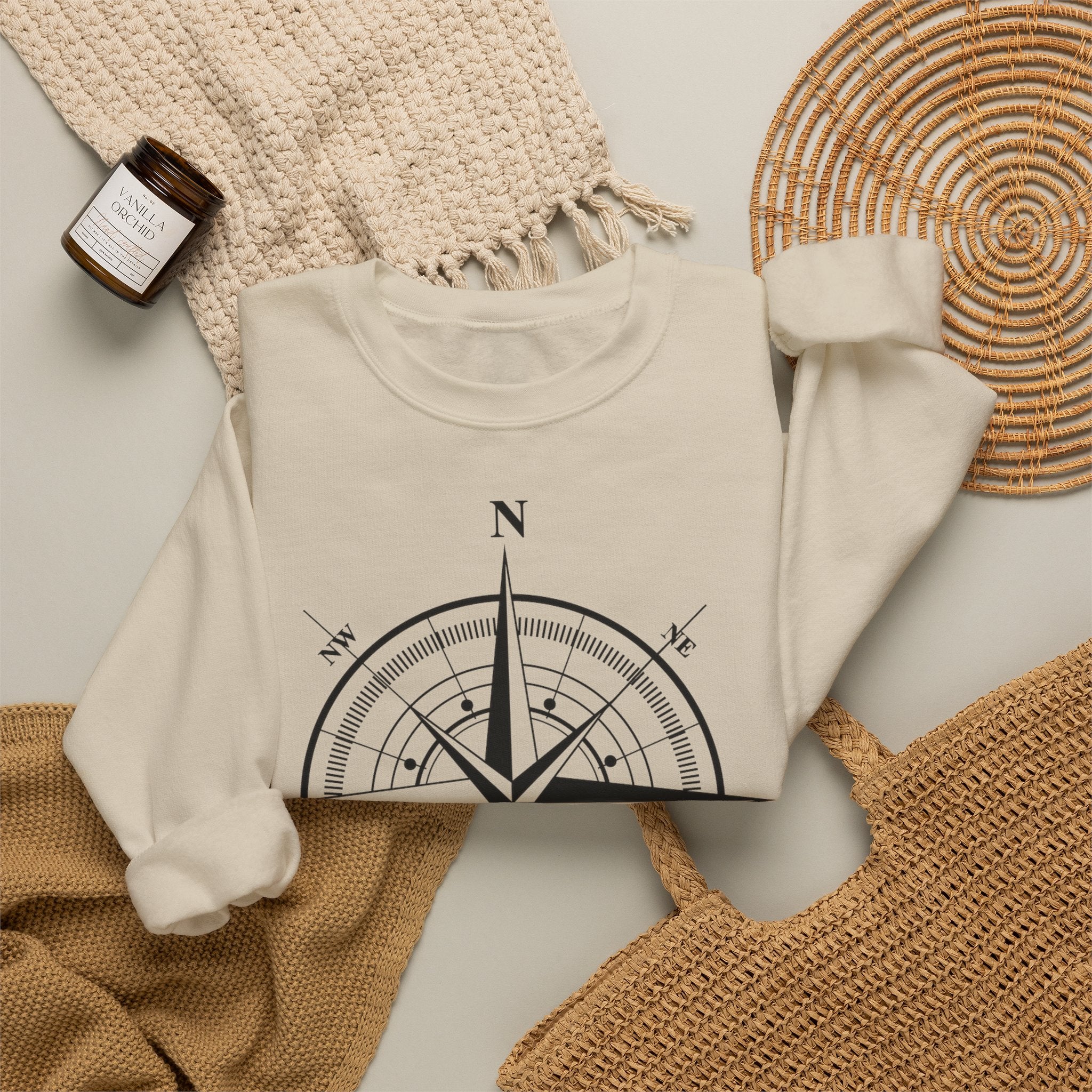 Kompass-Rose Sweatshirt – Nautik Crewneck für Reisende & Entdecker Ansicht 21 – Sweatshirt – ESTID