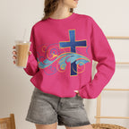 ESTID Unisex Crewneck Pullover | Blaues Kreuz & Wellen-Ornament Ansicht 39 – Sweatshirt – ESTID