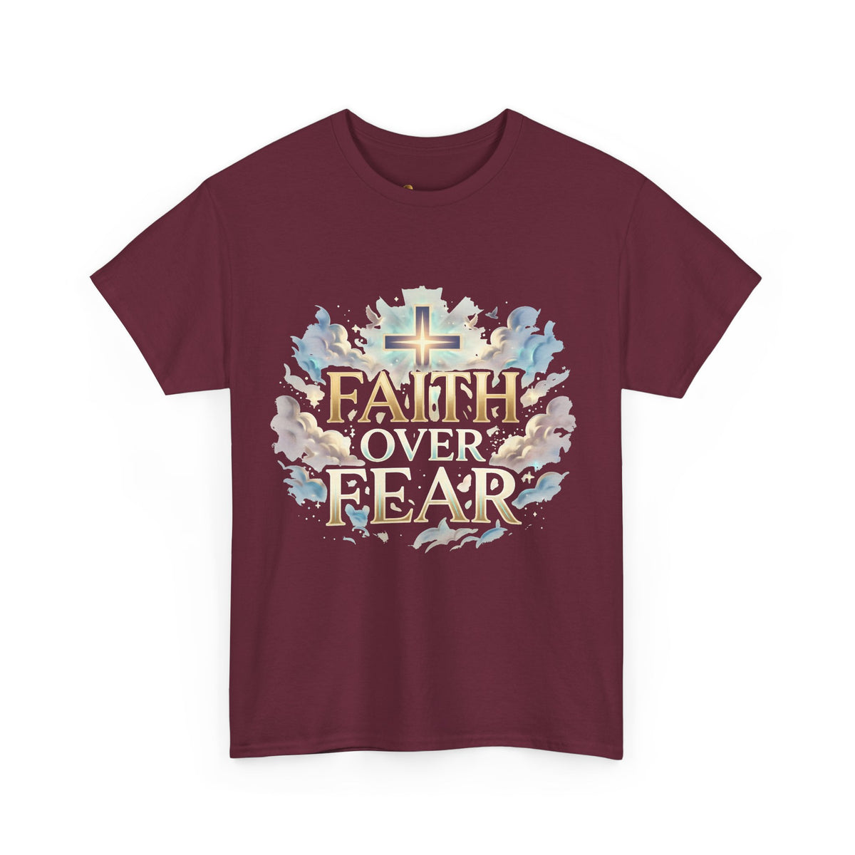 Faith Over Fear T-Shirt – Inspirierendes christliches Shirt mit Kreuz & Wolken Ansicht 3 – T-Shirt – ESTID