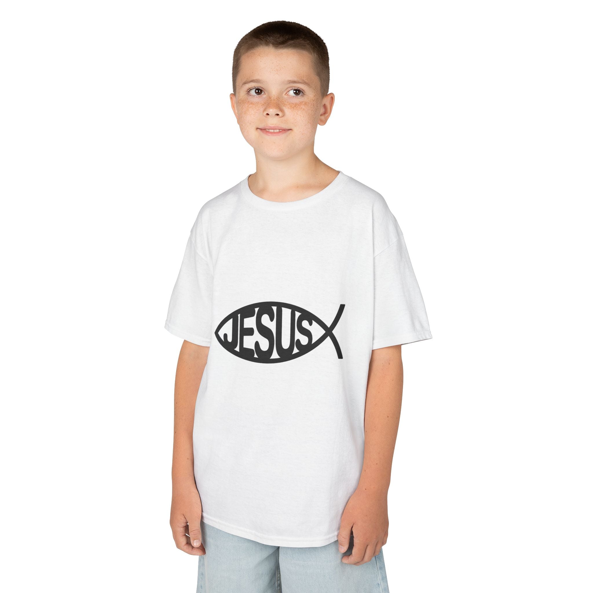 Kinder T-Shirt „JESUS“ Ichthys Fisch – Christliches Shirt für Kinder