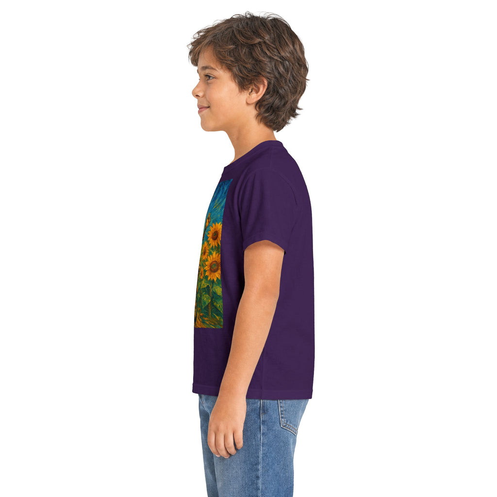 Kinder-T-Shirt – Sonnige Sonnenblumen-Roboter auf Einrad