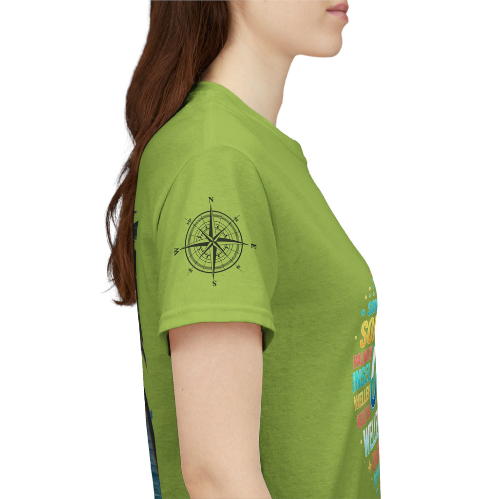 Strandurlaub T-Shirt – Retro Sonnenuntergang mit Palmen & ‚Urlaub‘ Wortwolke