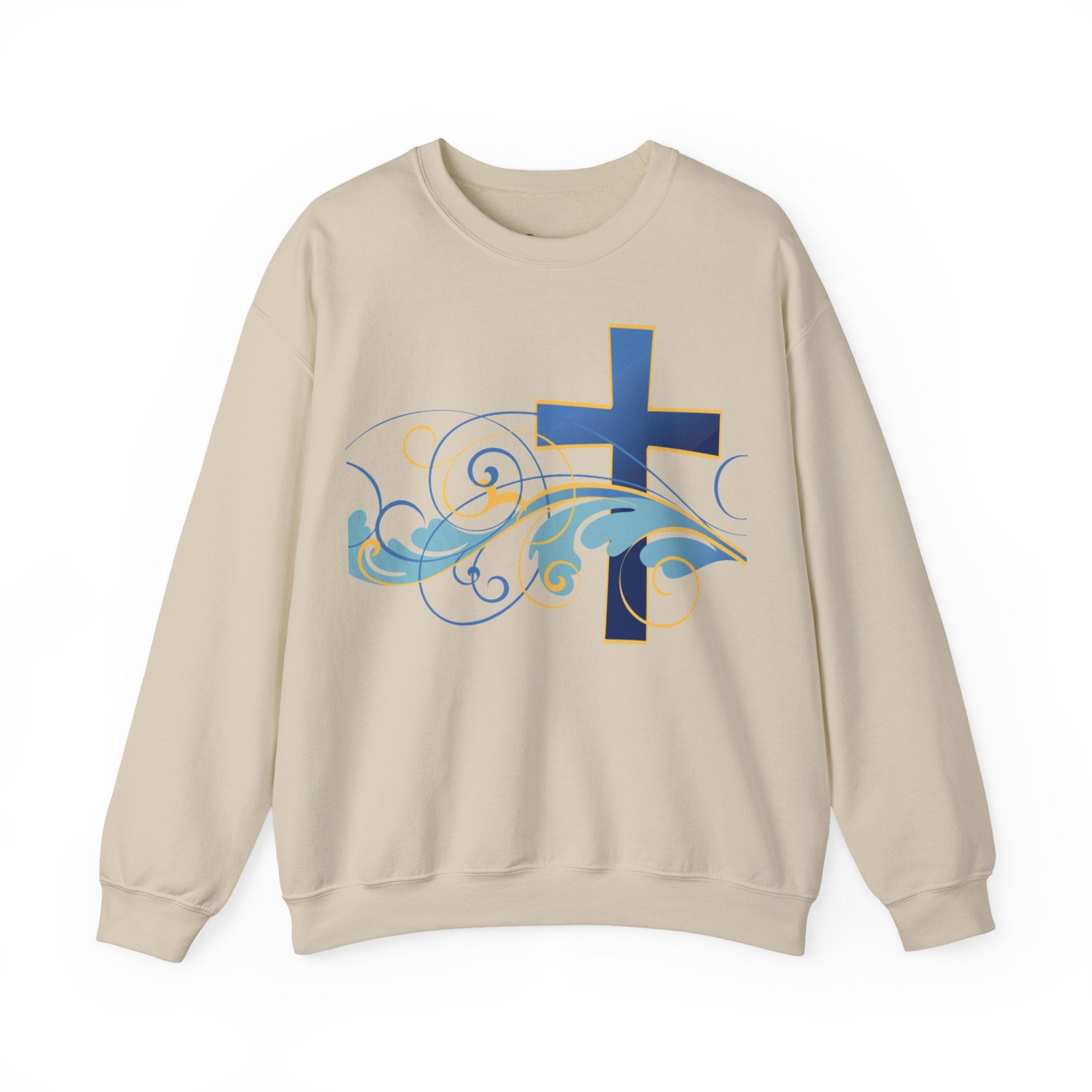 ESTID Unisex Crewneck Pullover | Blaues Kreuz & Wellen-Ornament Ansicht 10 – Sweatshirt – ESTID