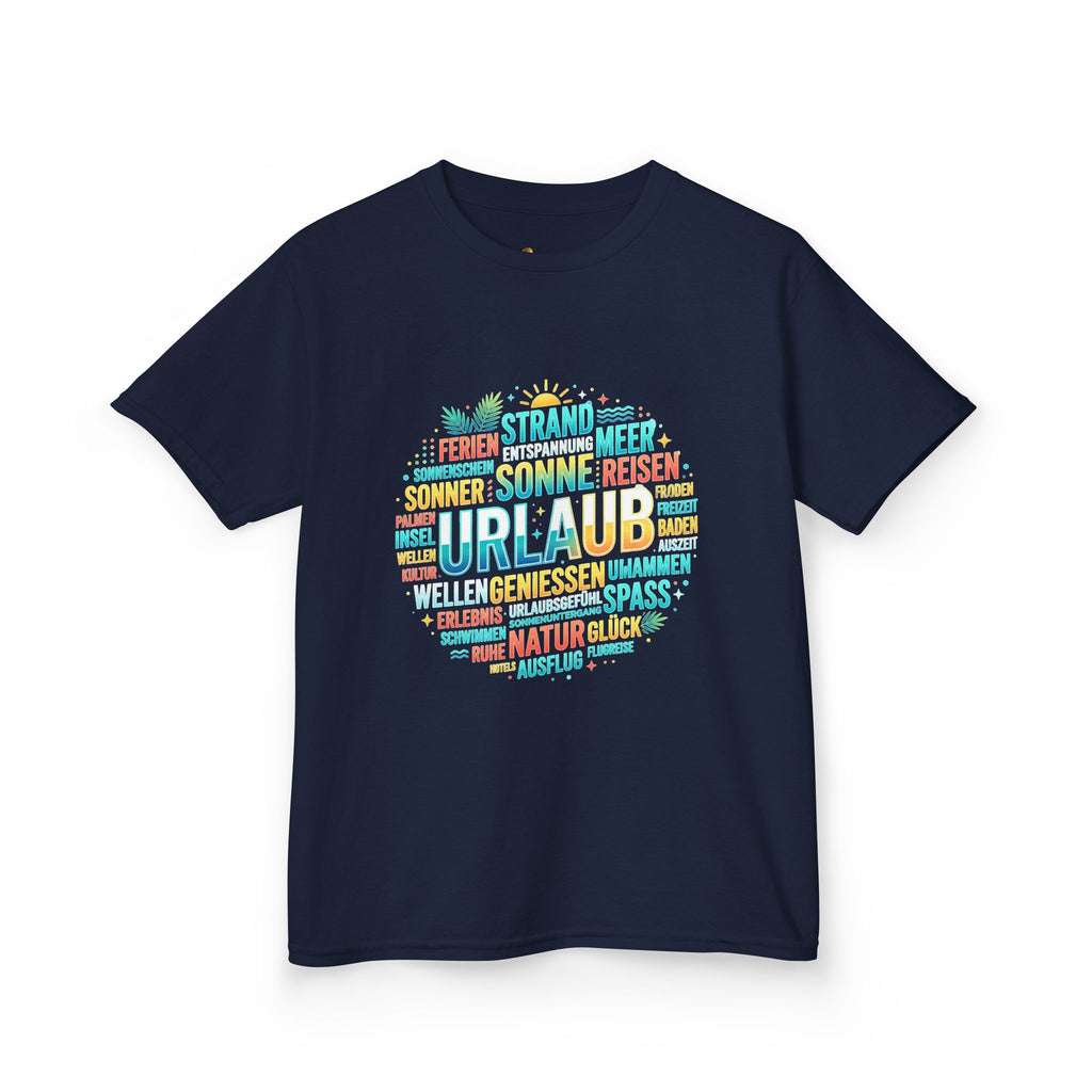 Kinder-T-Shirt "Urlaub" Wortwolke – Buntes Reise-Shirt für Kinder