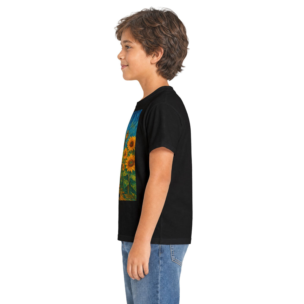 Kinder-T-Shirt – Sonnige Sonnenblumen-Roboter auf Einrad