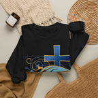 ESTID Unisex Crewneck Pullover | Blaues Kreuz & Wellen-Ornament Ansicht 20 – Sweatshirt – ESTID