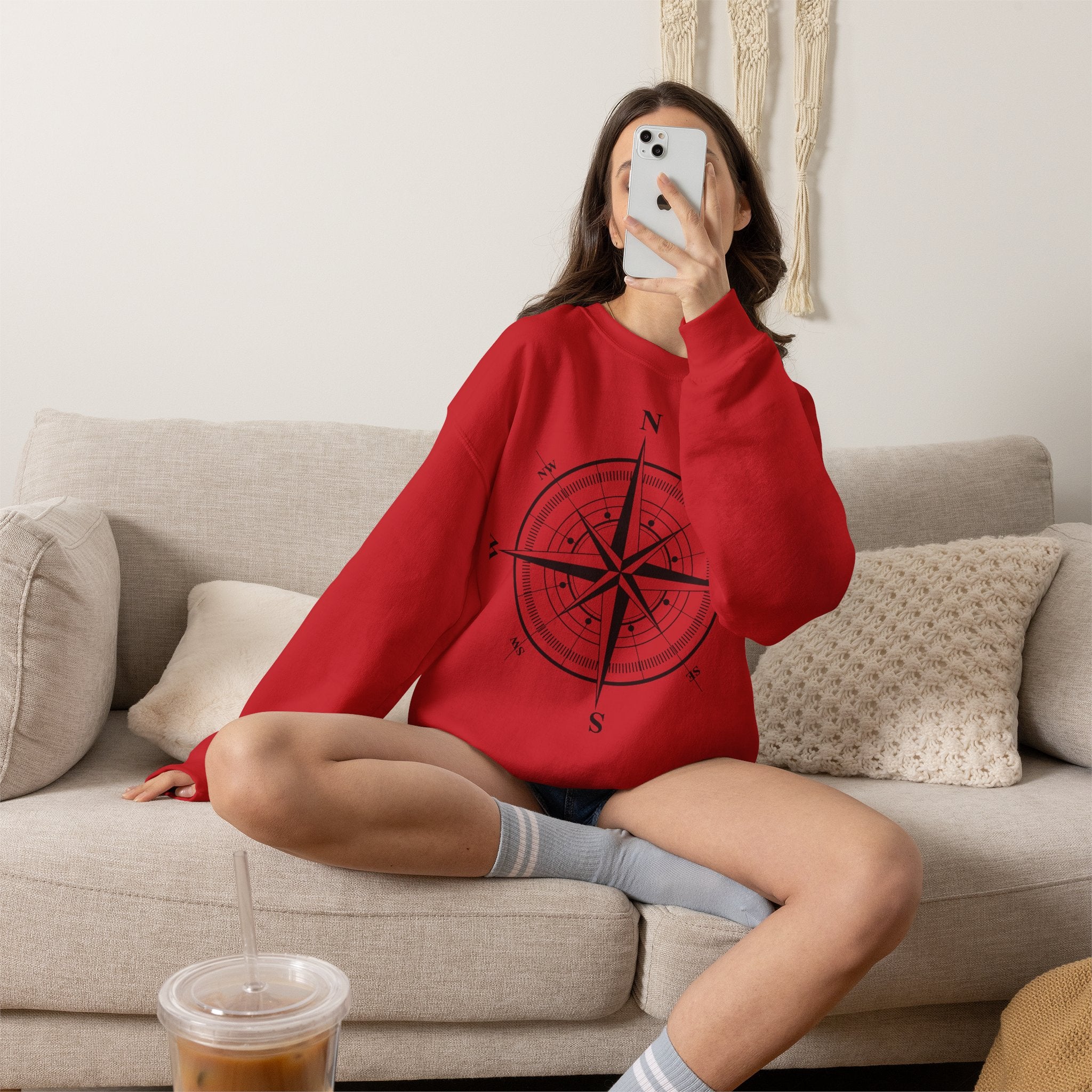 Kompass-Rose Sweatshirt – Nautik Crewneck für Reisende & Entdecker Ansicht 9 – Sweatshirt – ESTID