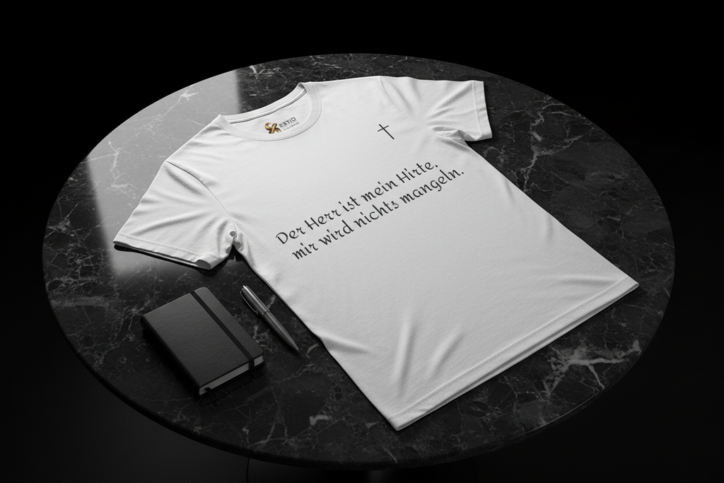 Minimalistisches Unisex Softstyle T-Shirt mit Psalm 23 ESTID Ansicht 3 – T-Shirt – ESTID