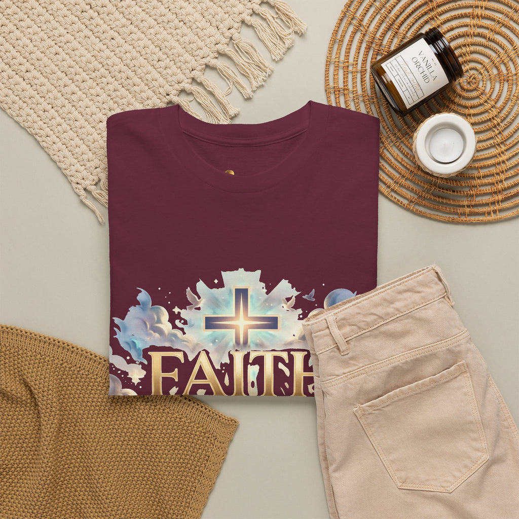 Faith Over Fear T-Shirt – Inspirierendes christliches Shirt mit Kreuz & Wolken