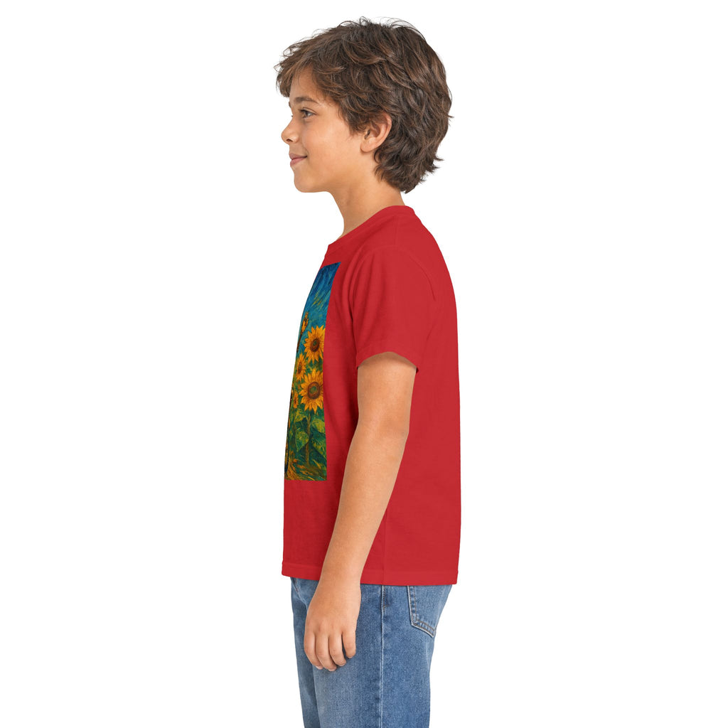 Kinder-T-Shirt – Sonnige Sonnenblumen-Roboter auf Einrad