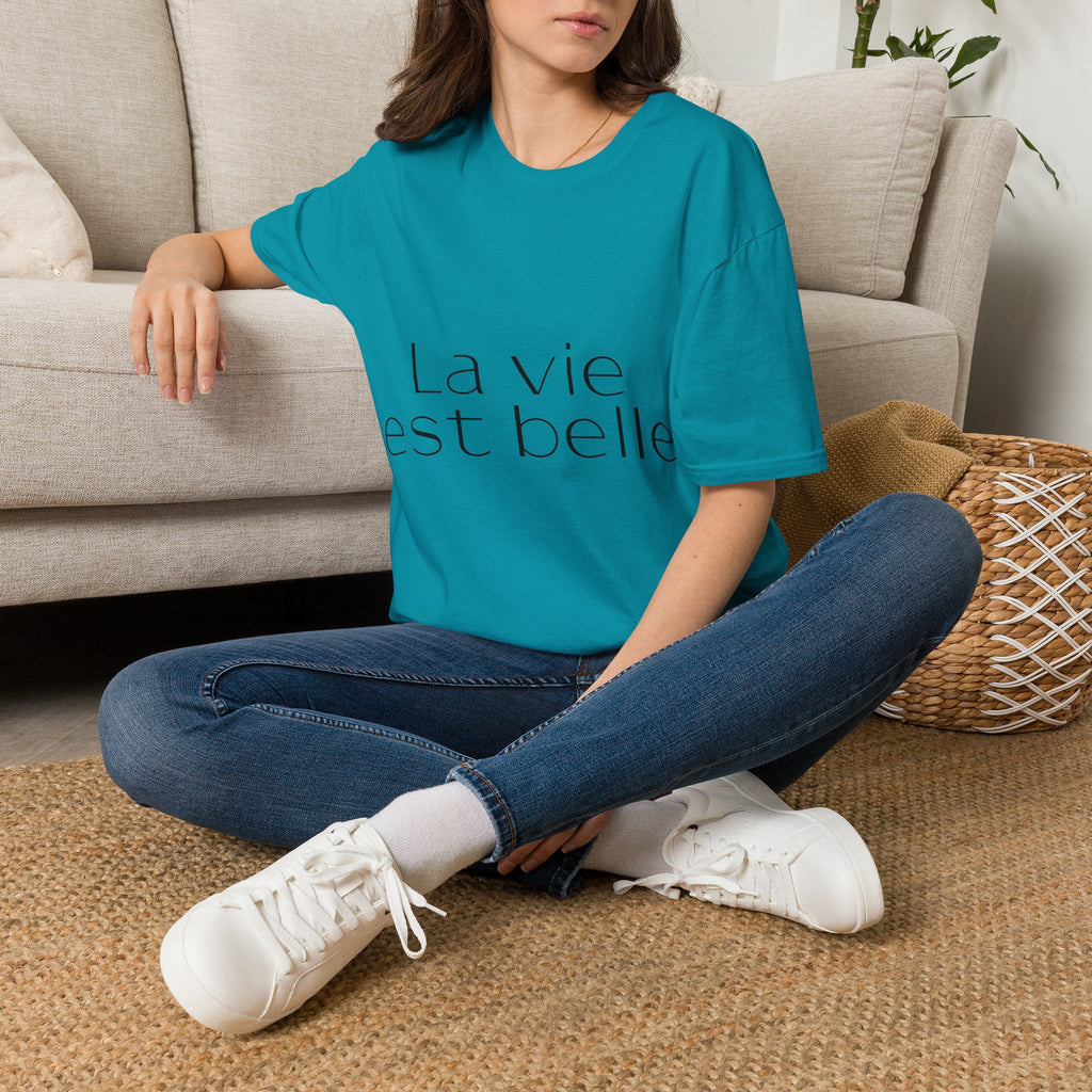 ESTID Damen T-Shirt | „La vie est belle“ Typo-Print | Ringgesponnen Ansicht 5 – T-Shirt – ESTID
