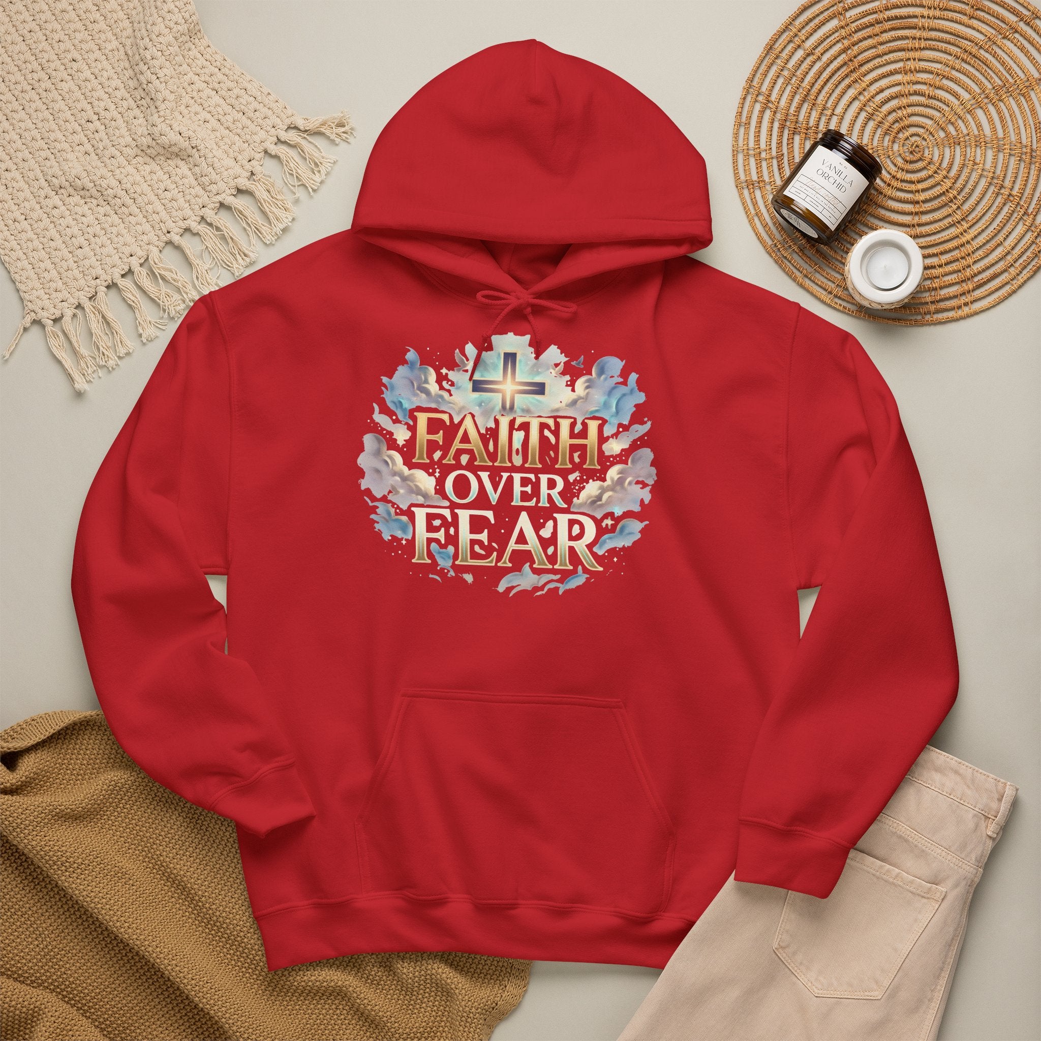 Faith Over Fear Hoodie – Jesus Kreuz Kapuzenpullover | Christliches Sweatshirt