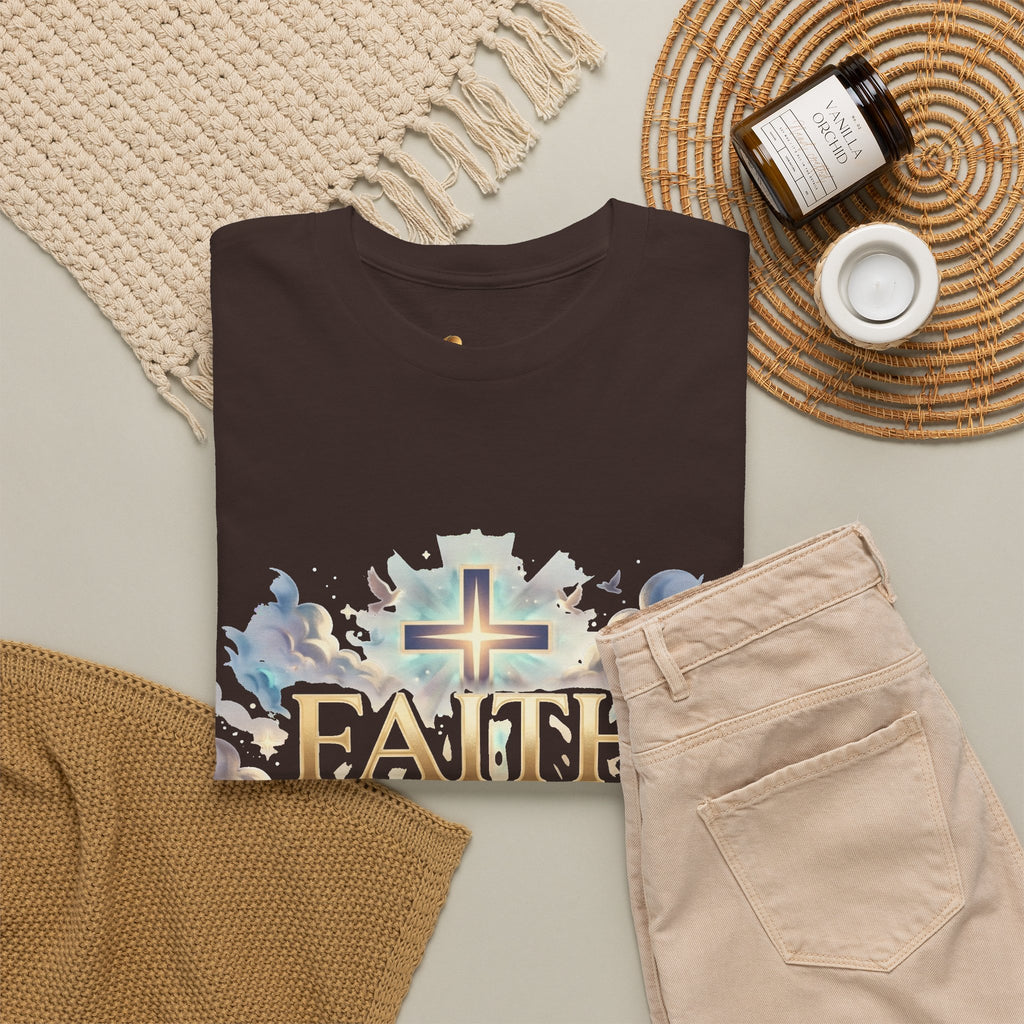 Faith Over Fear T-Shirt – Inspirierendes christliches Shirt mit Kreuz & Wolken