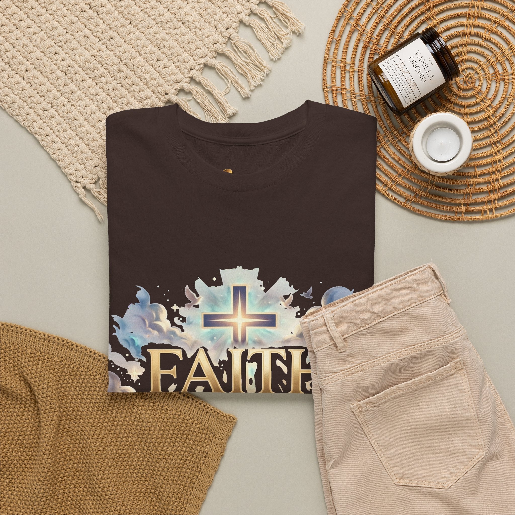 Faith Over Fear T-Shirt – Inspirierendes christliches Shirt mit Kreuz & Wolken