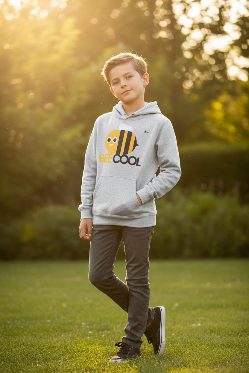 Bee Cool Kinder Hoodie – Gelber Bienen-Print mit „BEE COOL“
